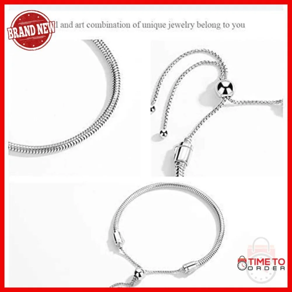 Adjustable Sterling Silver Snake Chain Charm Bracelet, Pandora Compatible